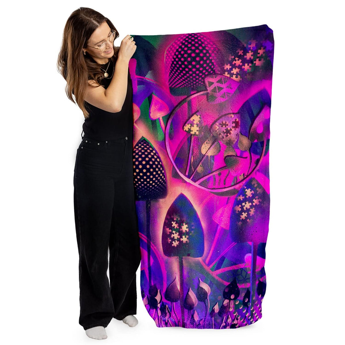 Penny Banger Mushrooms Towel - Lightweight, Microfibre Beach Towel - 150cm x 75cm