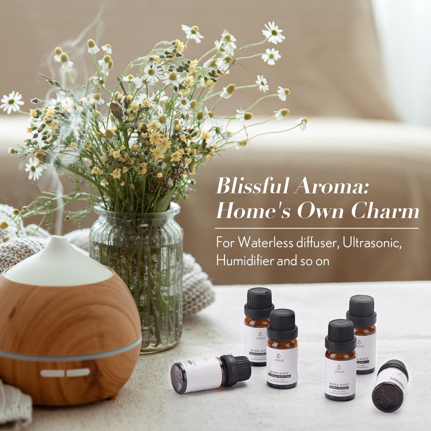 JCLOUD Hotel Diffuser Oils Set — Top 6 Luxury Hotel-Inspired Essential Oils (6x10mL)