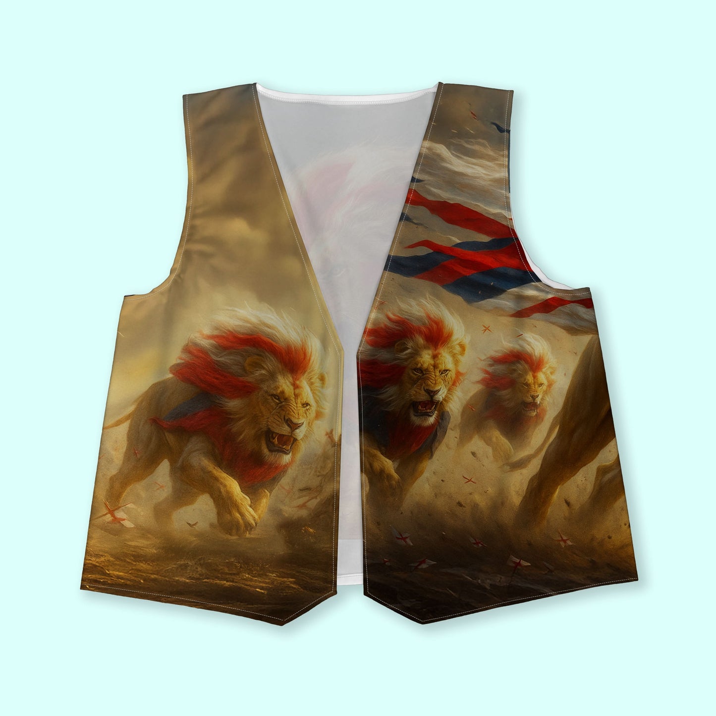 Lions with England flags - Novelty Costume Fancy Dress Waistcoat ( 4 sizes available )