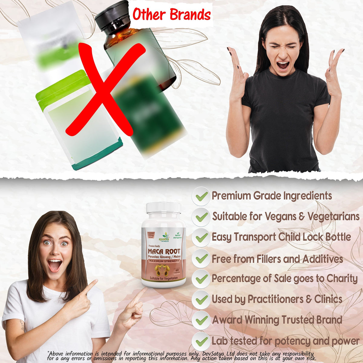 Ayushya Maca Root Capsules (Peruvian Ginseng) Energy & Stamina Support - Vegan, Gluten Free, Non-GMO, 60 Capsules