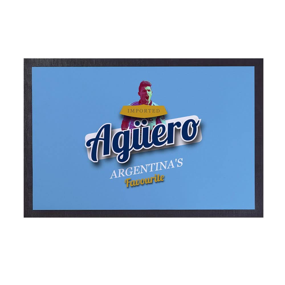 Manchester Blue Aguero - Football Legends - Door Mat -60cm X 40cm