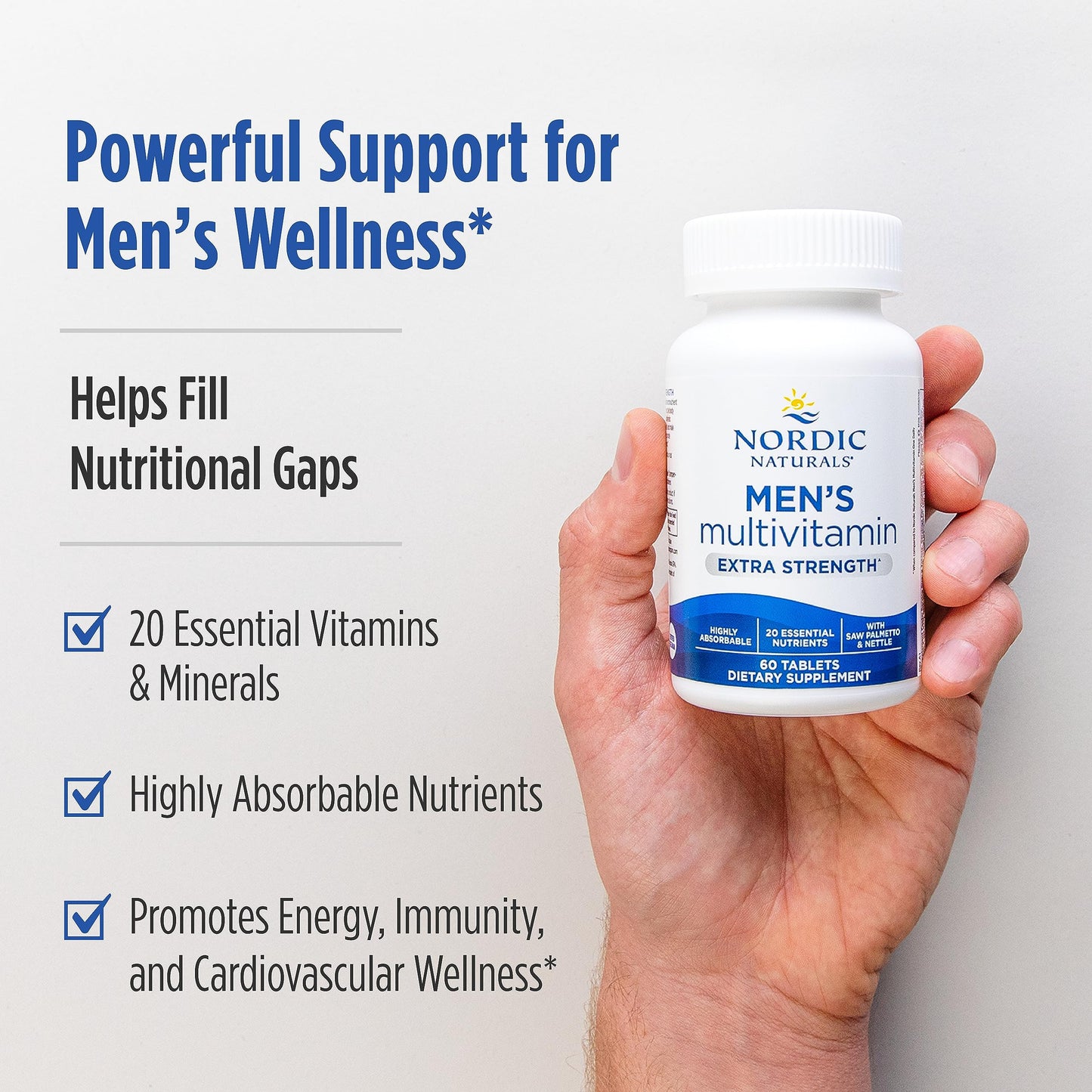 Nordic Naturals Men's Multivitamin Extra Strength β 60 Tablets, Immune & Bone Support, 20 Nutrients