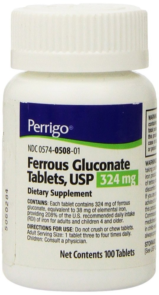 Perrigo Ferrous Gluconate Green Tablets โ 324mg per Tablet, 100 Count (3 Pack) โ Iron Supplement
