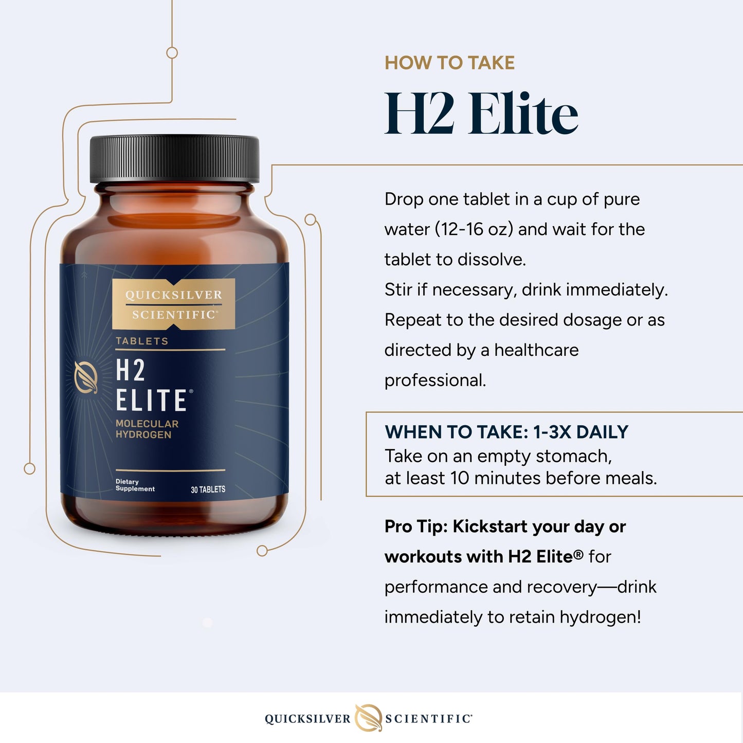 Quicksilver H2 Elite β Molecular Hydrogen Tablets for Energy & Metabolism