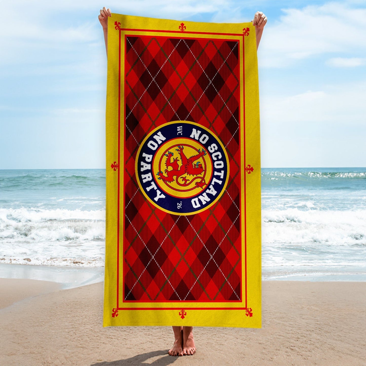 No Scotland No Party - Red Tartan - Beach Towel - Microfibre Retro Beach Towel - 150cm x 75cm