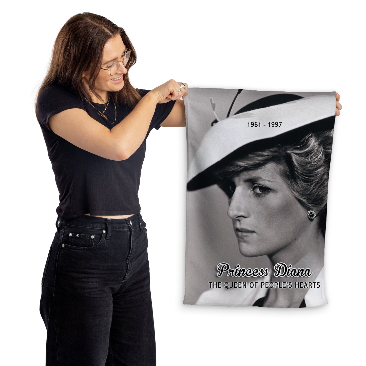 Princess Diana - The Queen Of People's Hearts - Memorabilia keepsake - Portrait Lightweight, Microfibre Tea Towel
