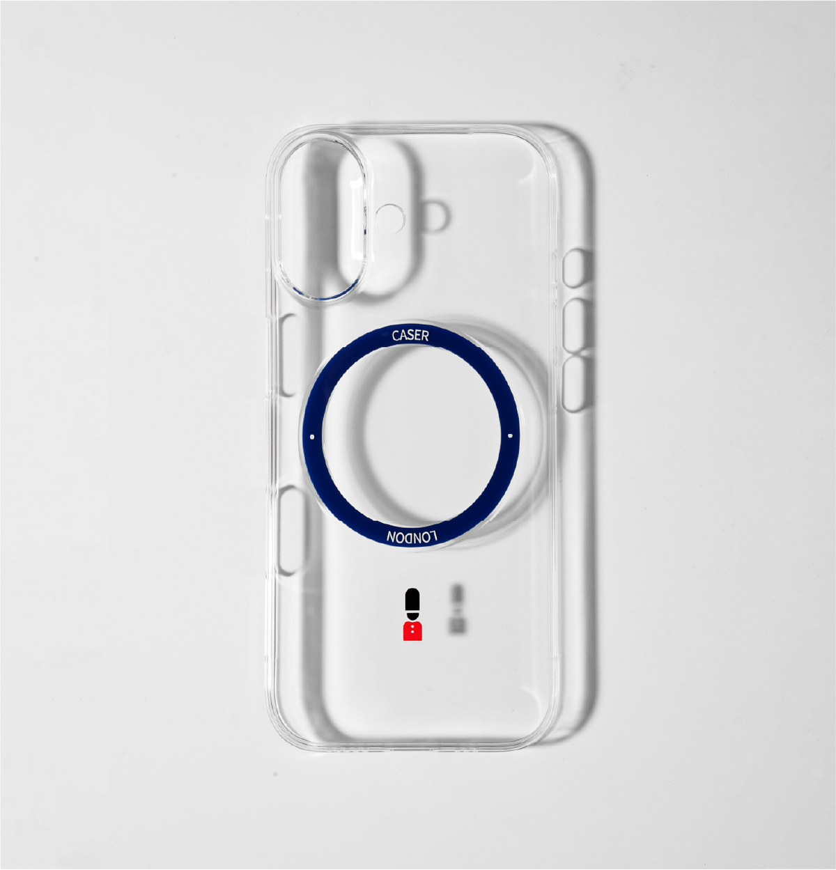 Slim Clear iPhone 17 Pro Max Case with Royal Blue MagSafe Ring - King's Guard | The Iconic Slim