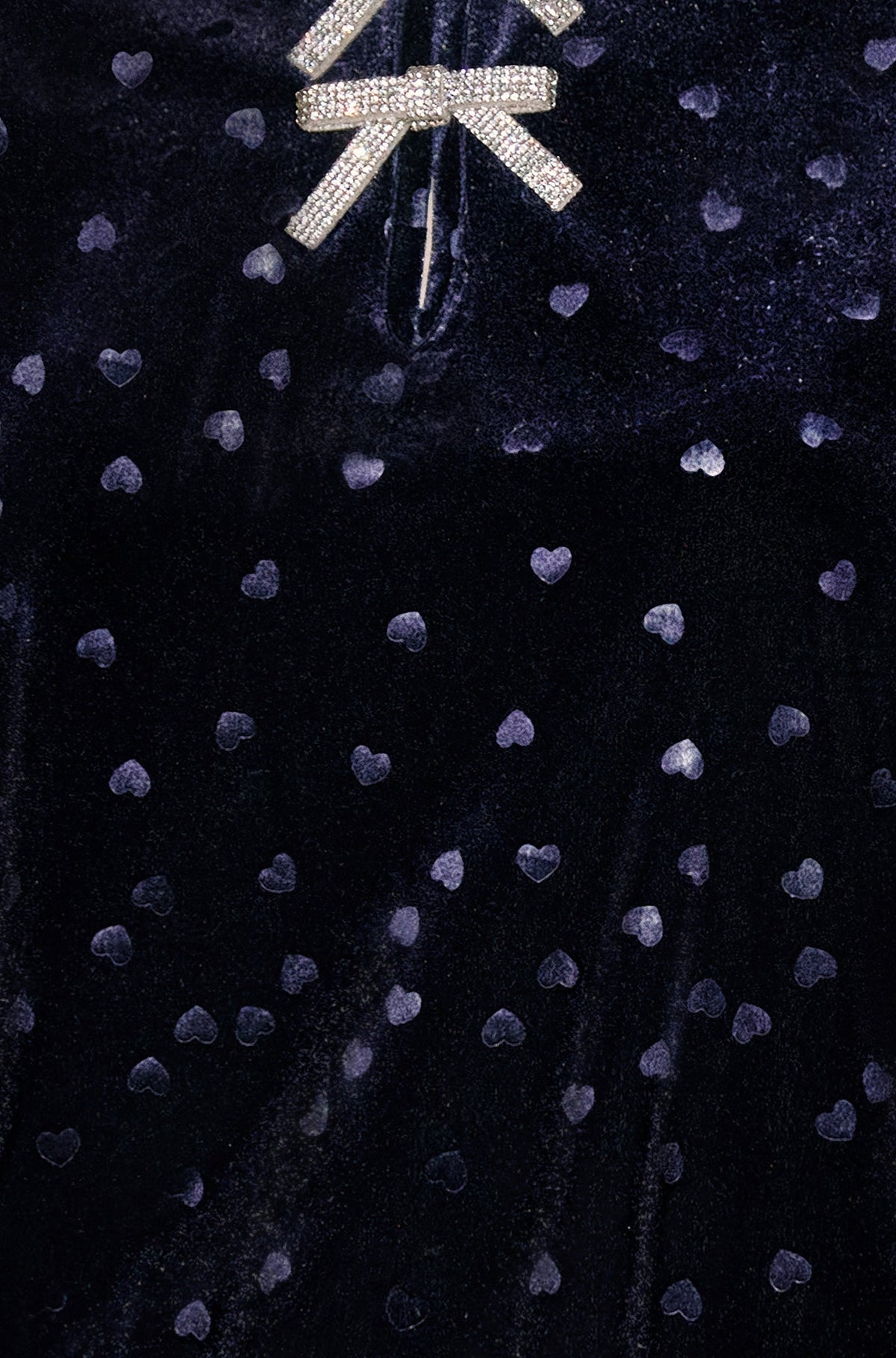 Yumi Navy Velvet Heart Top With Bow Detail