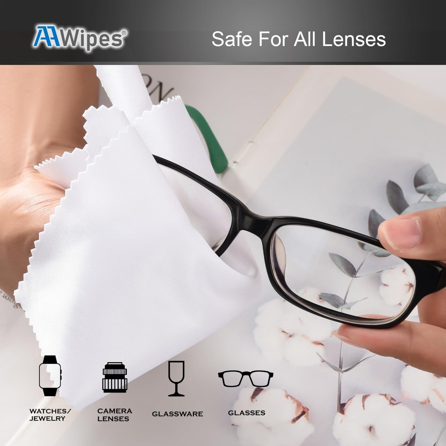 AAWipes Eyeglasses Cleaning Cloths โ 30 Pack (6x7 inches), White & Dark Grey โ Microfiber Lens Wipes V0693