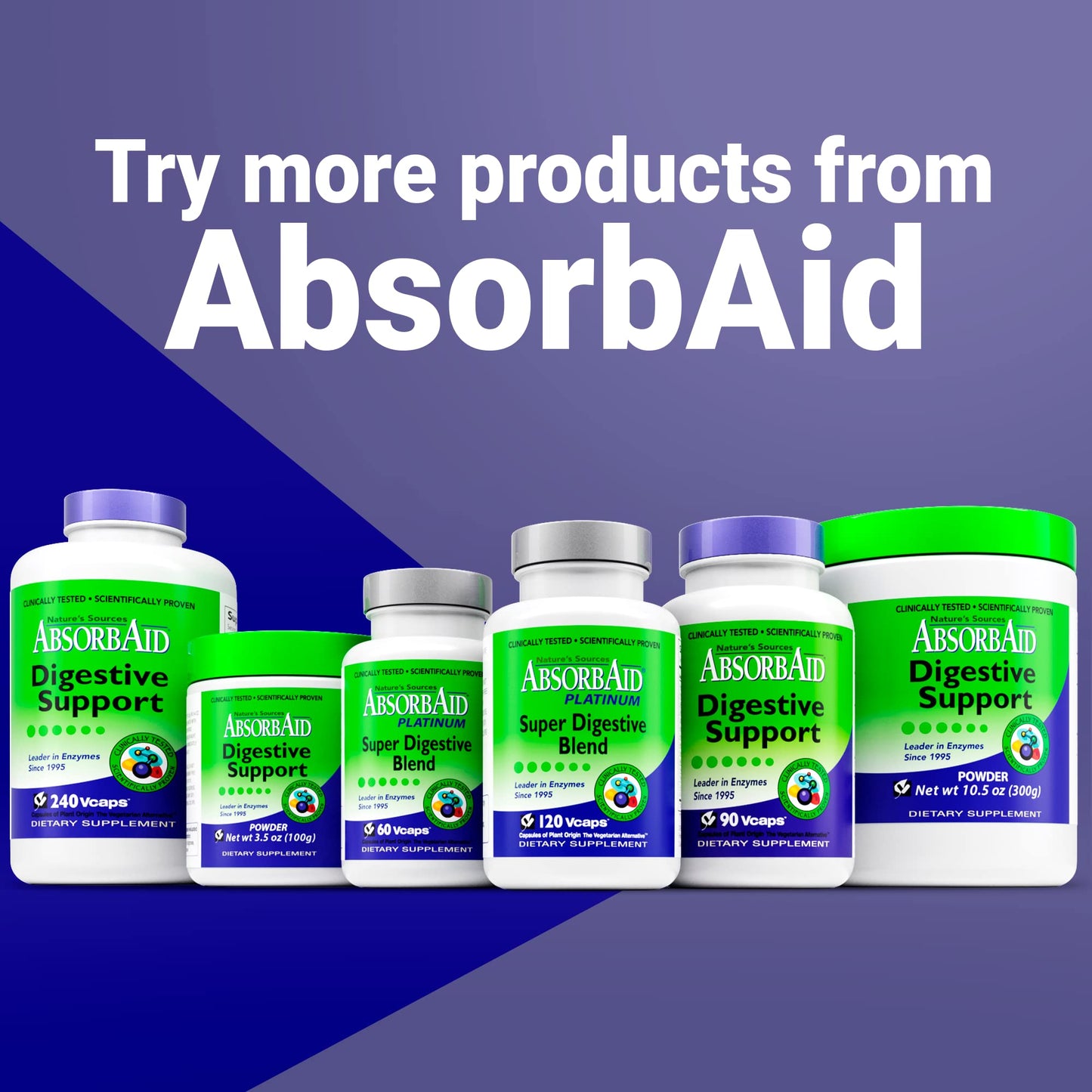 AbsorbAid Platinum Digestive Enzyme Support โ 120 vCaps, 12 Enzymes + 2 Probiotics