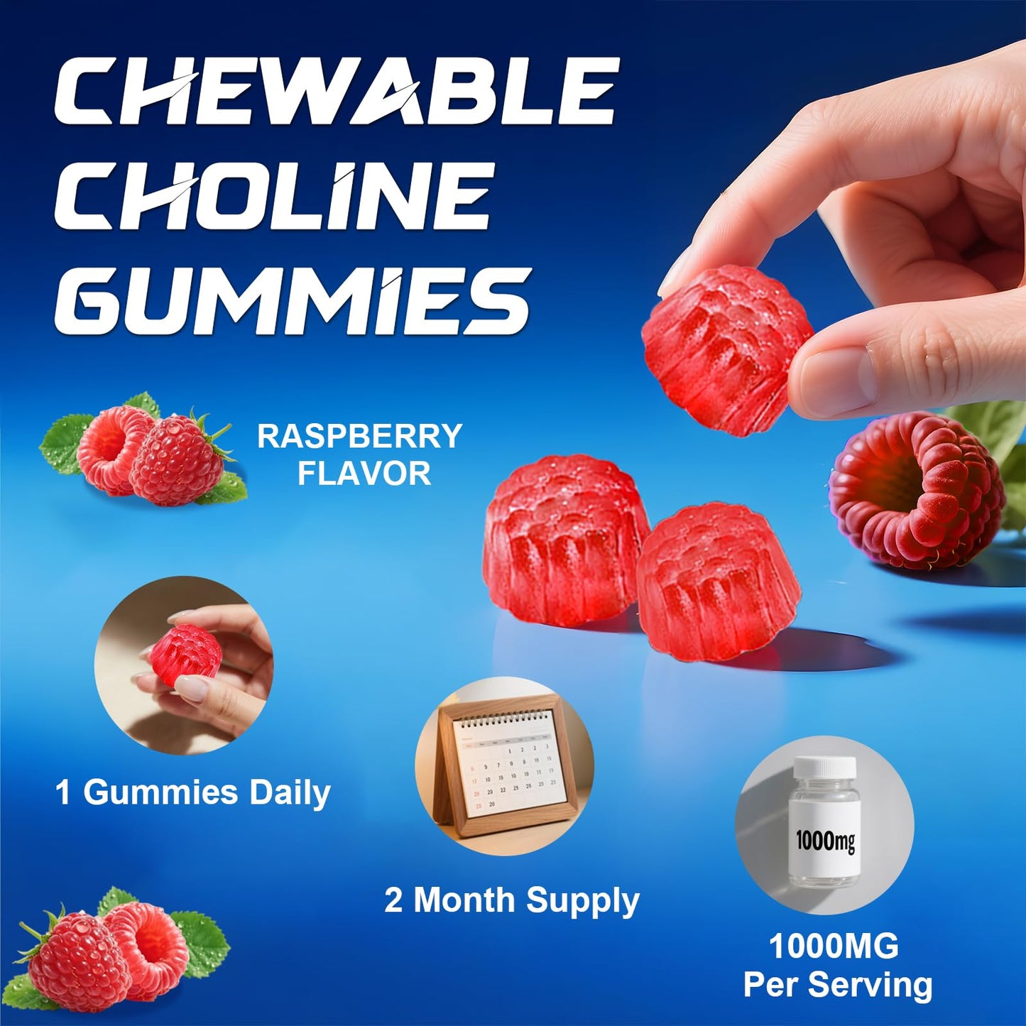 ABYSSUS CDP Choline Gummies 1000mg โ High Potency Citicoline for Brain Health, Liver Support | Sugar-Free 60 Count