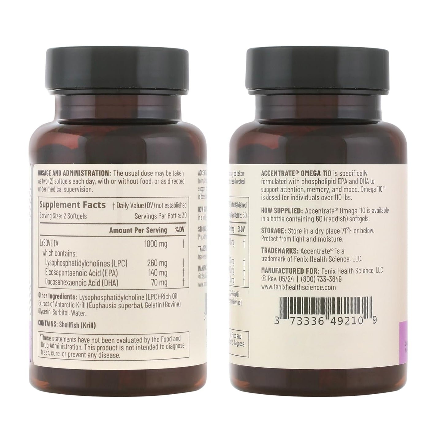 Accentrate Omega 110 w/ LYSOVETA LPC β High-Potency EPA & DHA for Brain, Focus & Vision | 6x Absorption