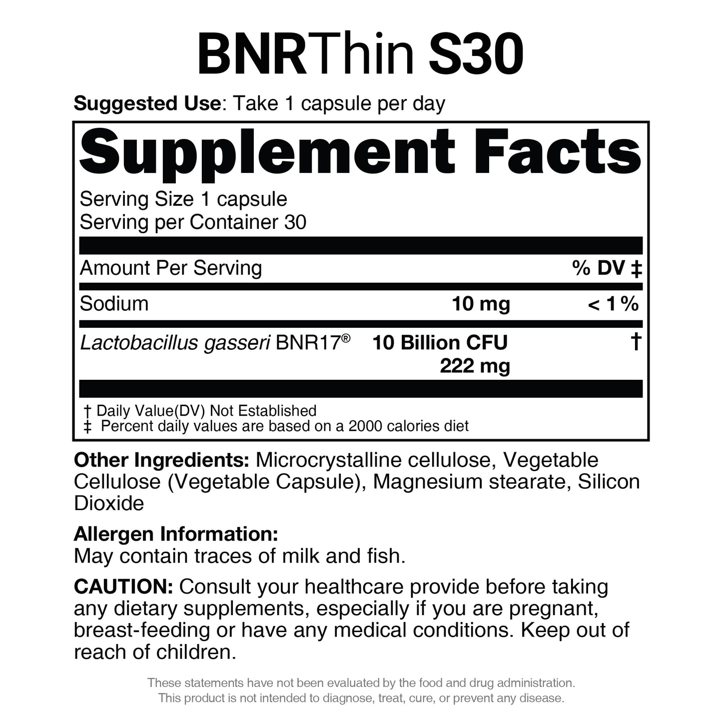AceBiome BNRThin S30 Probiotic β Lactobacillus gasseri BNR17, 10B CFU, 30 Caps