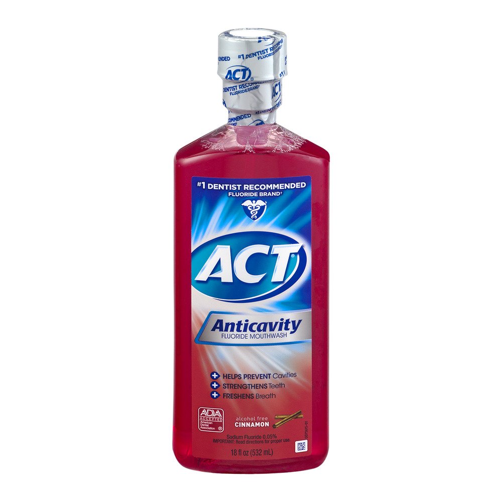 ACT Cinnamon Anticavity Fluoride Mouthwash 18 oz โ Pack of 6 | Alcohol-Free