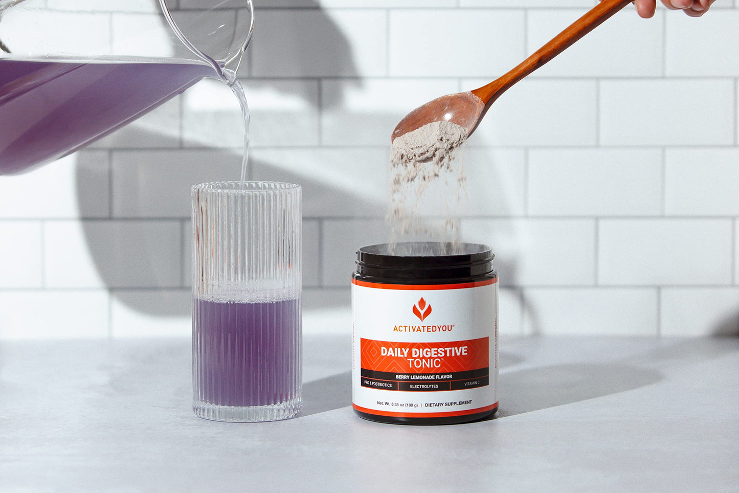 ACTIVATEDYOU Daily Digestive Tonic Kombucha โ Berry Lemonade, Prebiotic Fiber, Probiotics, Postbiotics, 30 Servings
