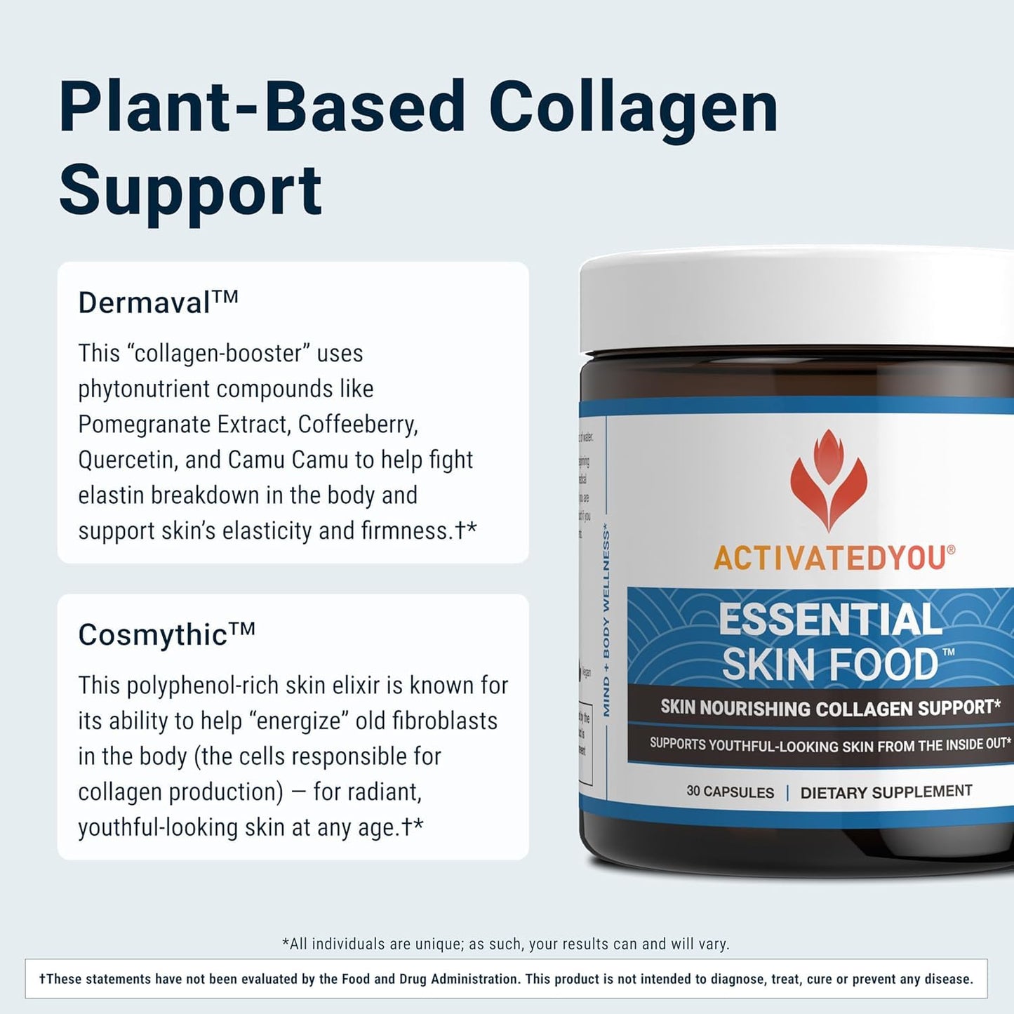 ActivatedYou Essential Skin Food โ Plant-Based Collagen & Elastin Support for Youthful Skin (3 Pack, 90-Day Supply)