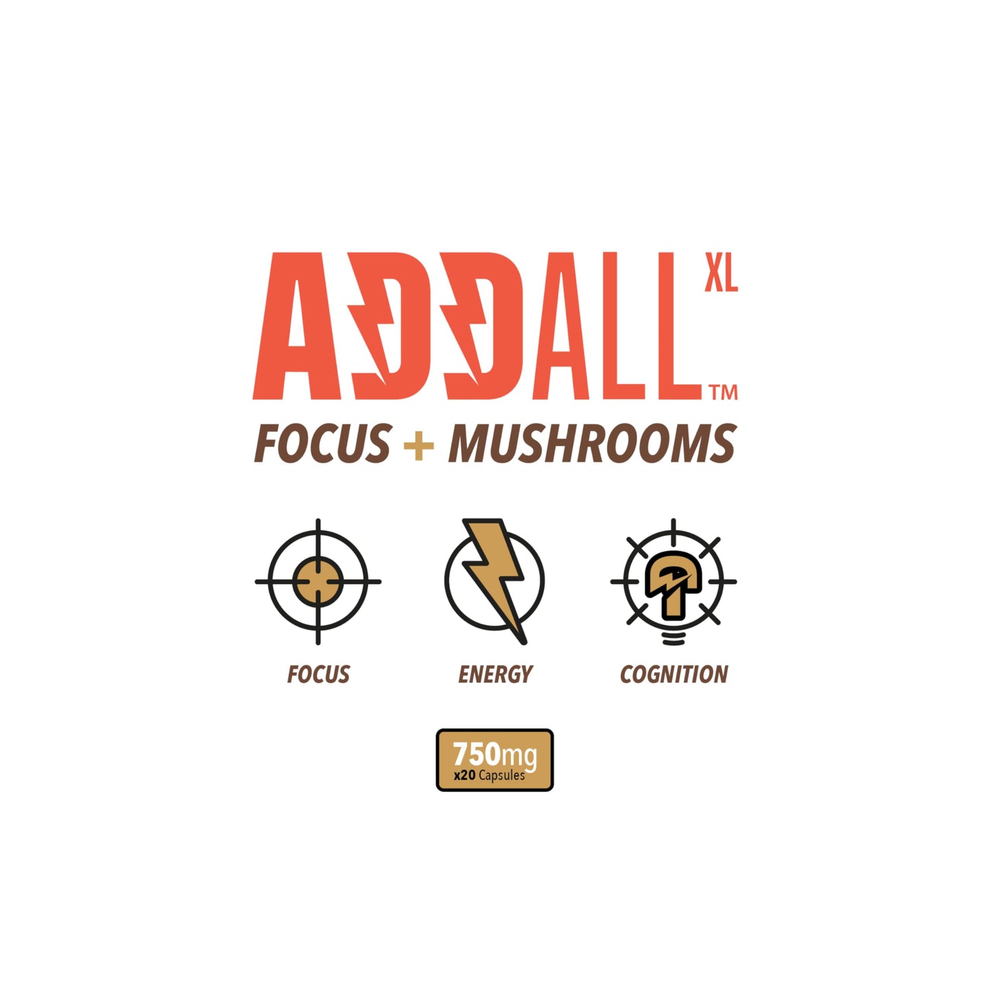 Addall Focus + Mushroom Memory Supplement (30 Count) โ Nootropic for Focus, Energy & Memory | USA Made