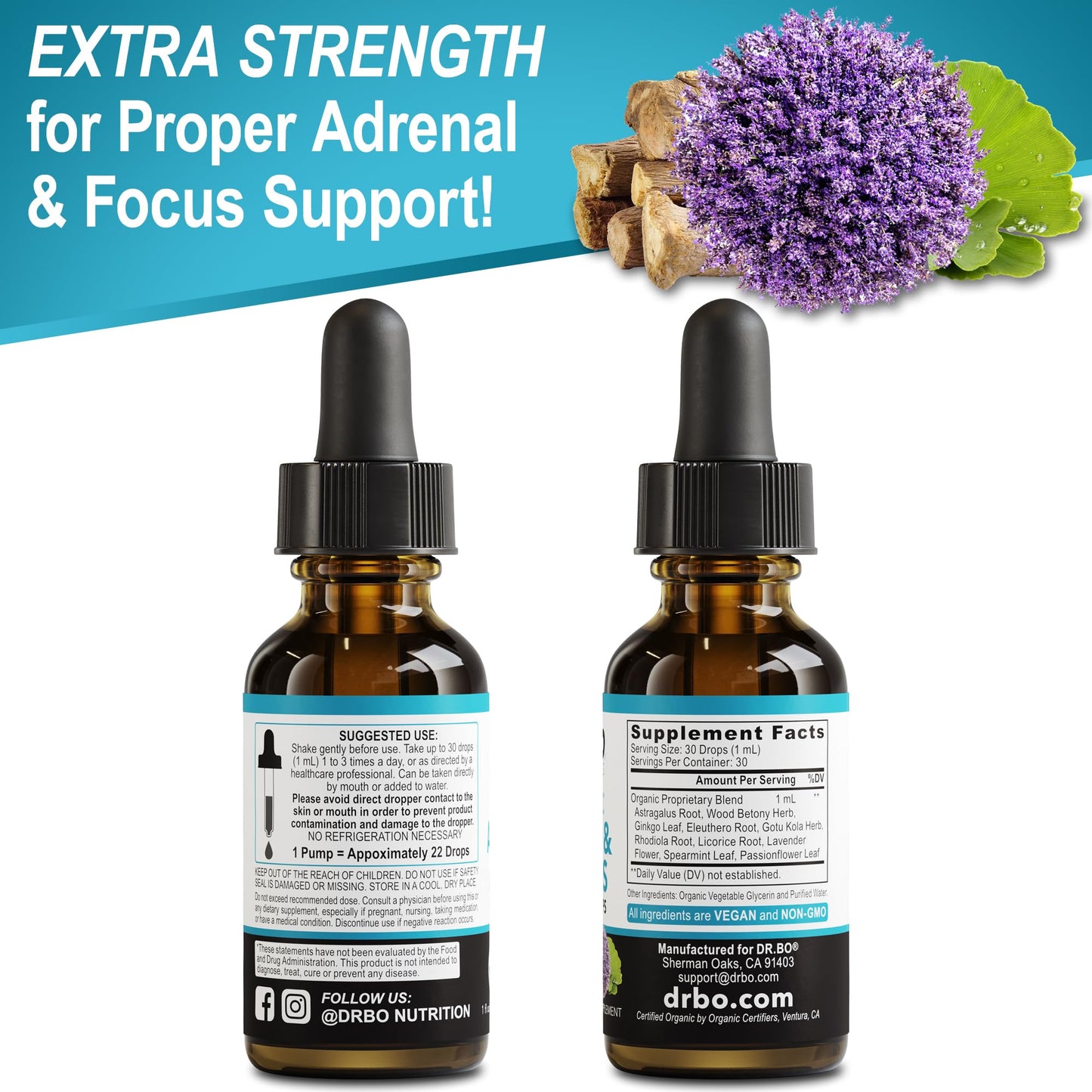 Adrenal Support Liquid Drops โ Organic Adaptogens for Focus & Calm (1oz)