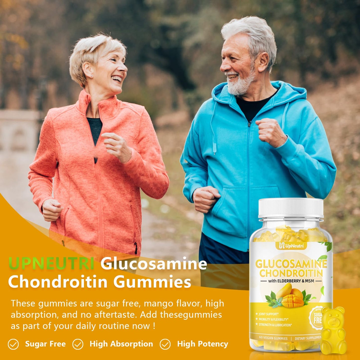 Sugar Free Glucosamine Chondroitin Gummies - Extra Strength 1500mg Joint Support