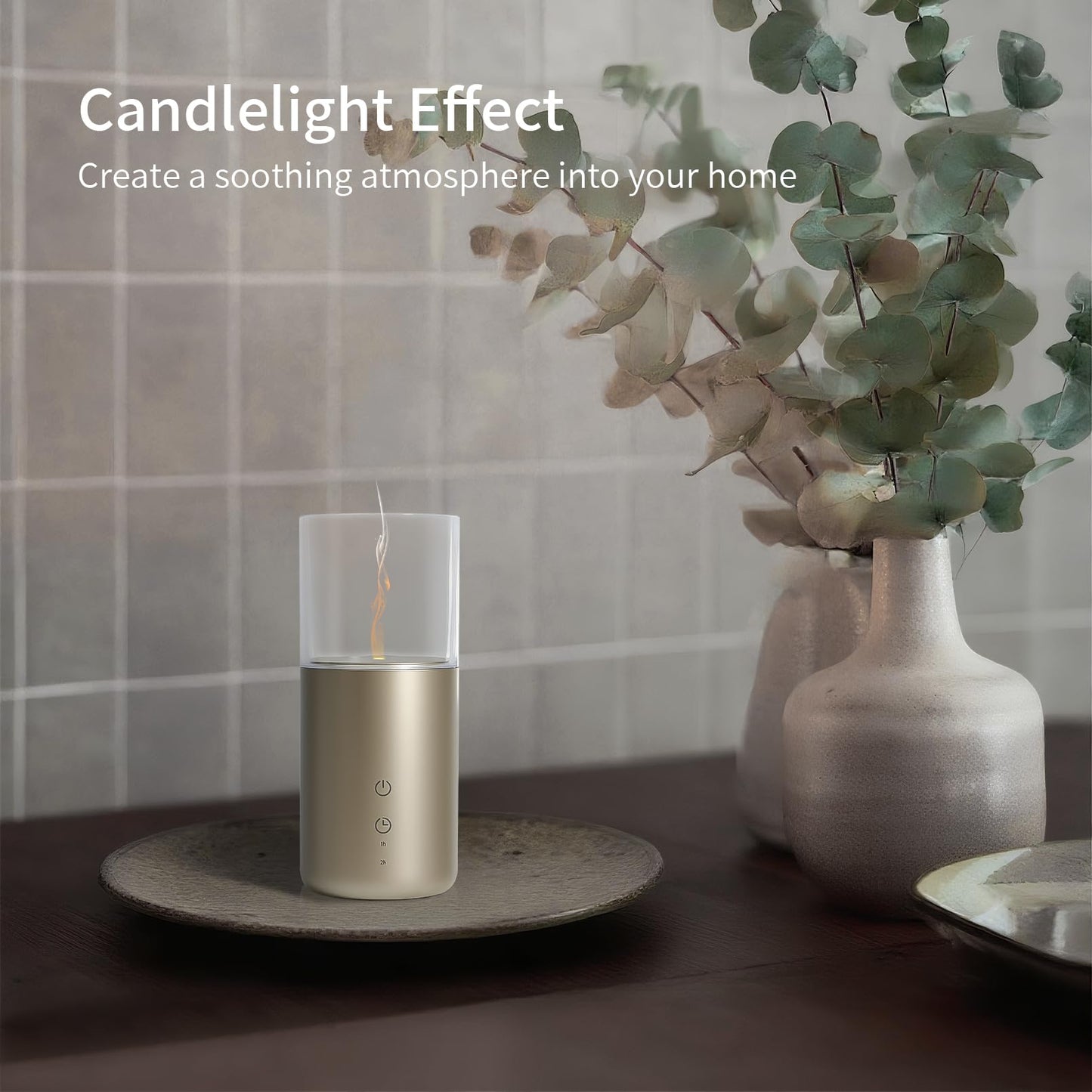 Aeeteek Essential Oil Diffuser โ Candlelight Flame, Cordless 32ml with Night Light