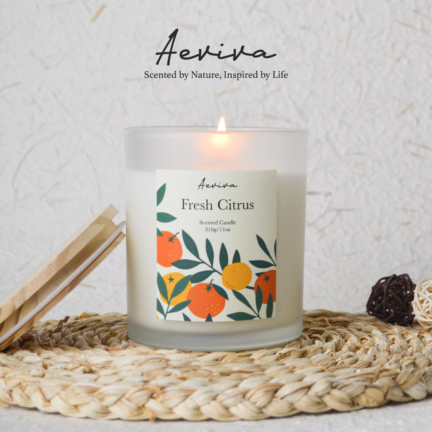 Aeviva Fresh Citrus Scented Candle โ 11oz Soy Wax, 60h Burn