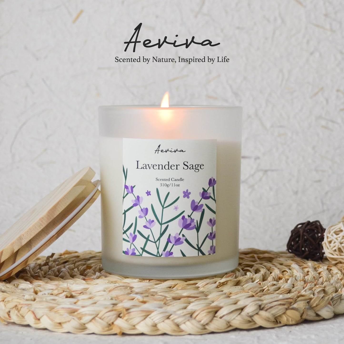 Aeviva Lavender Sage Scented Candle โ 11oz Soy Wax, 60 Hour Burn