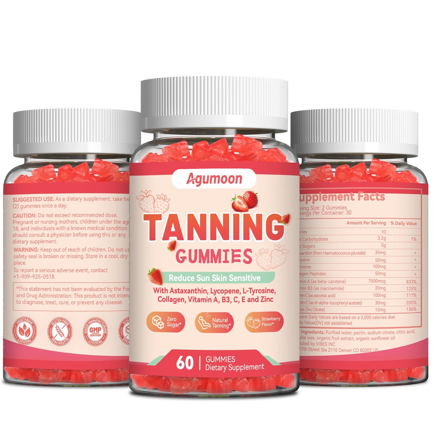 Agumoon Tanning Gummies โ Vegan Self-Tan Supplement (60 Gummies)