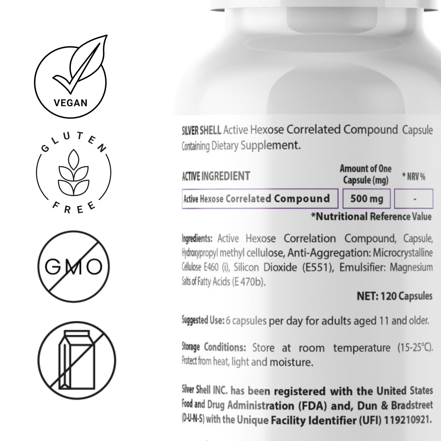 Active Hexose Correlated Compound Supplements โ 120 Vegan Caps, 500mg | Organic Shiitake