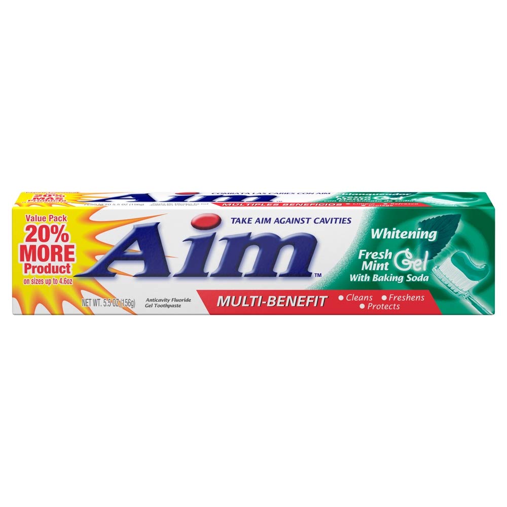 Aim Whitening Anticavity Fluoride Toothpaste Gel โ Fresh Mint, 5.5 oz, Pack of 4