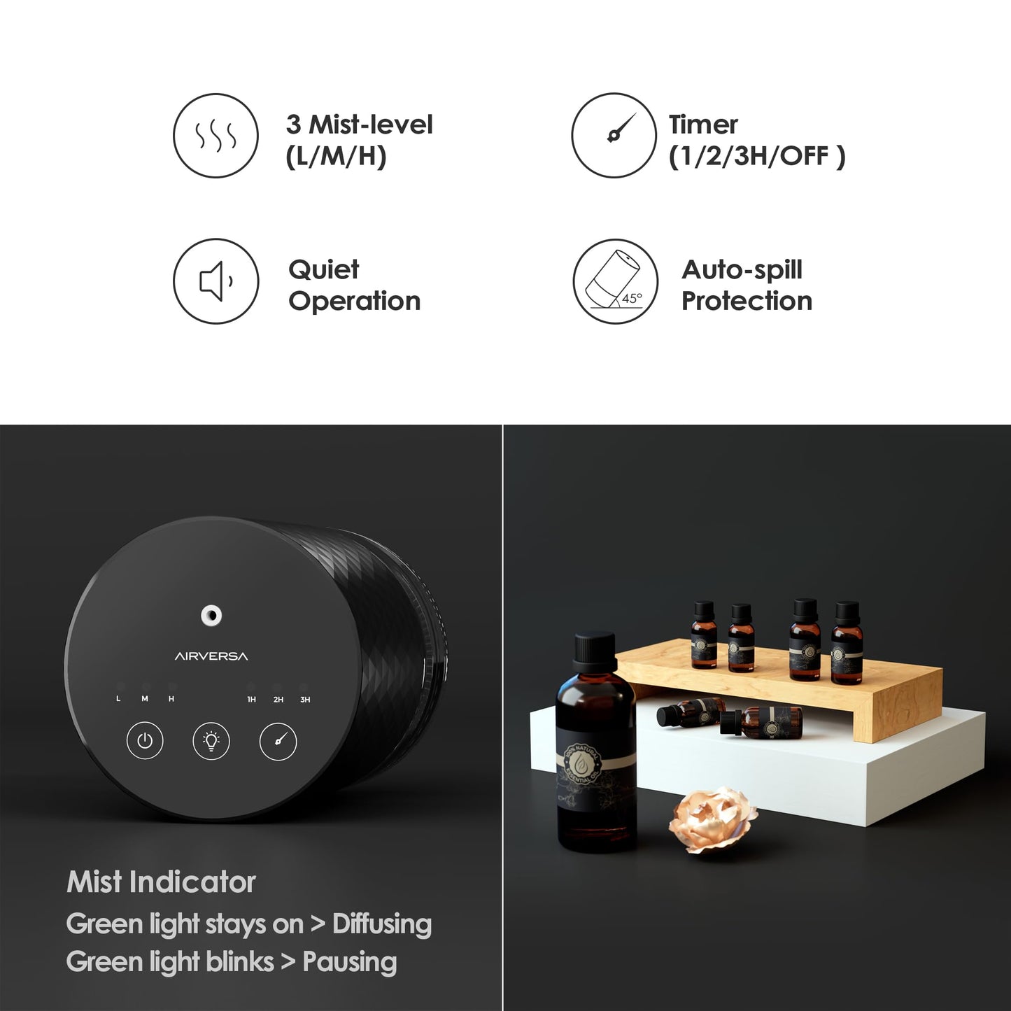Airversa AN5 Black Waterless Diffuser 100mL โ Premium Metal Nebulizer, Battery Operated