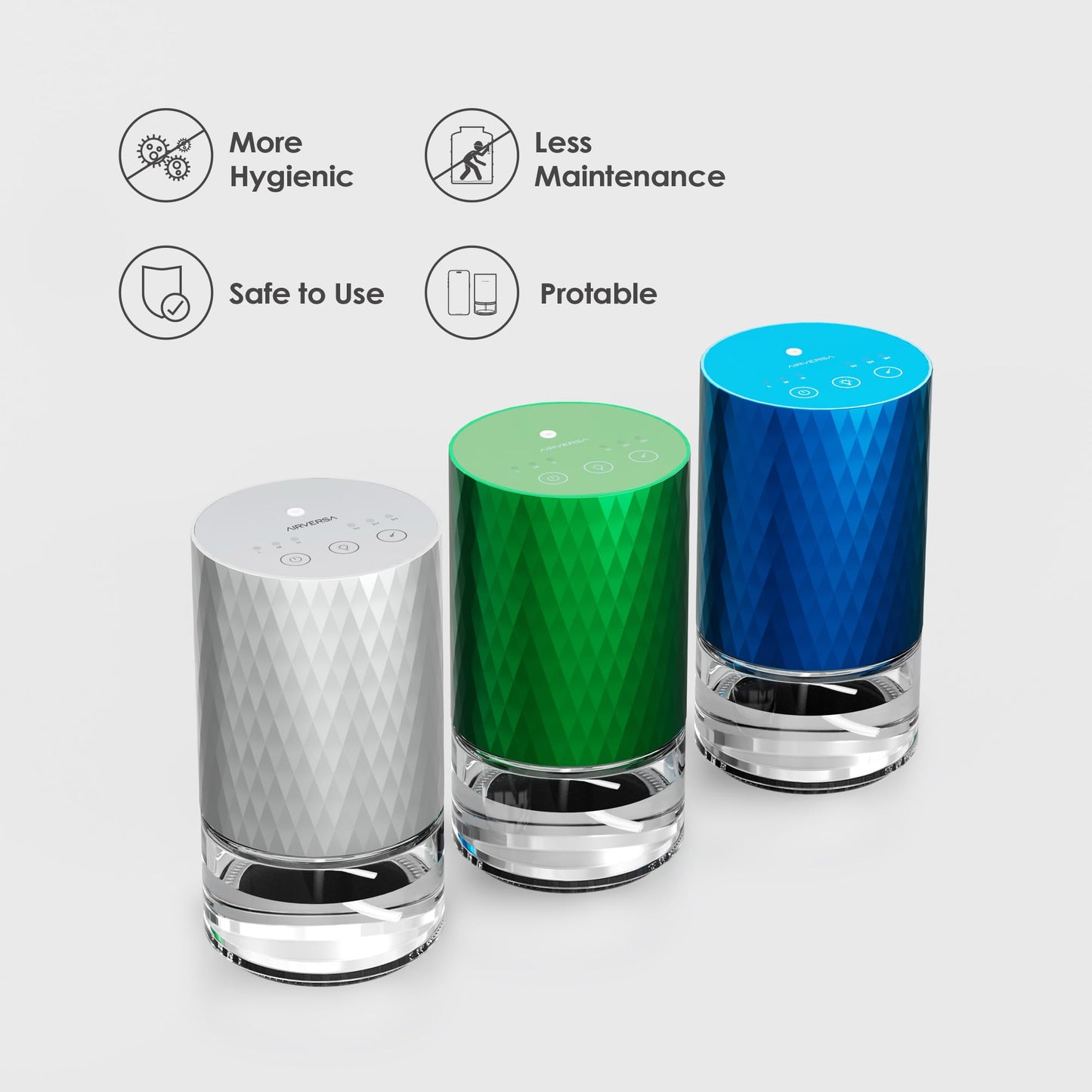 Airversa Waterless Diffuser 100ml Silver โ Battery-Operated Nano Mist, 3 Mist Settings