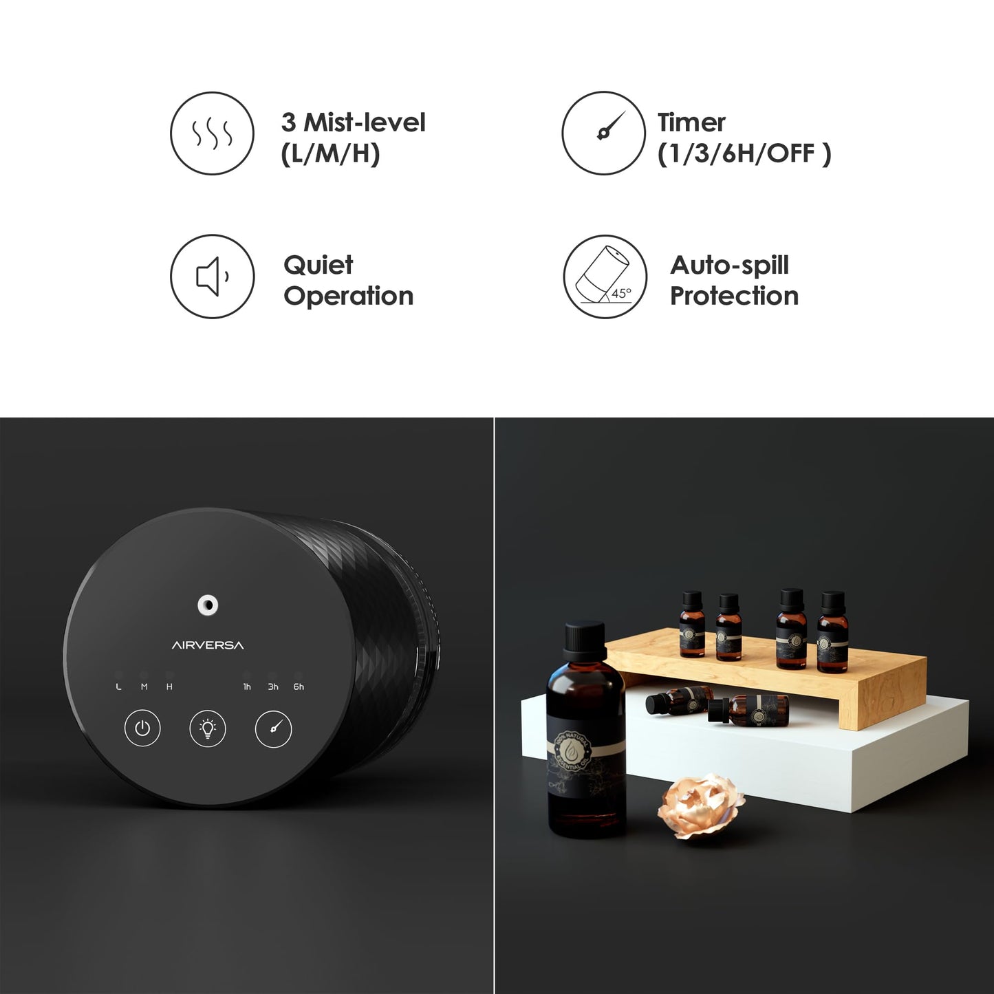 Airversa Waterless Diffuser 100mL โ Battery-Operated Scent Machine, 3 Mist Settings, Space Grey AN5