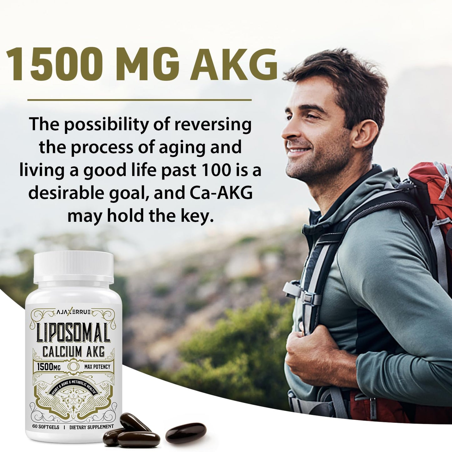 AJAXERRUE Liposomal Calcium AKG 1500 MG โ Enhanced Absorption, Longevity & Energy Support, 240 Softgels