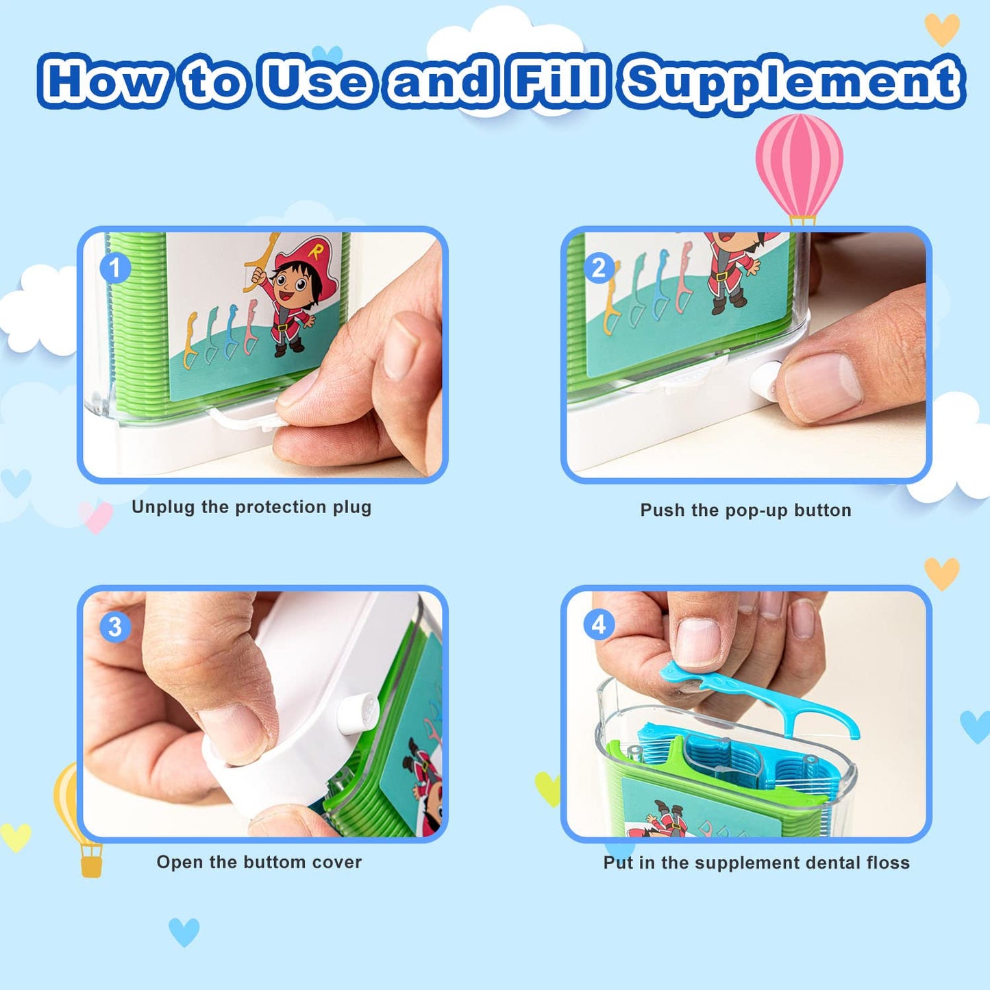 Akpgf Kids Floss Dispenser โ 88 Floss Picks, Pink, Animal Design