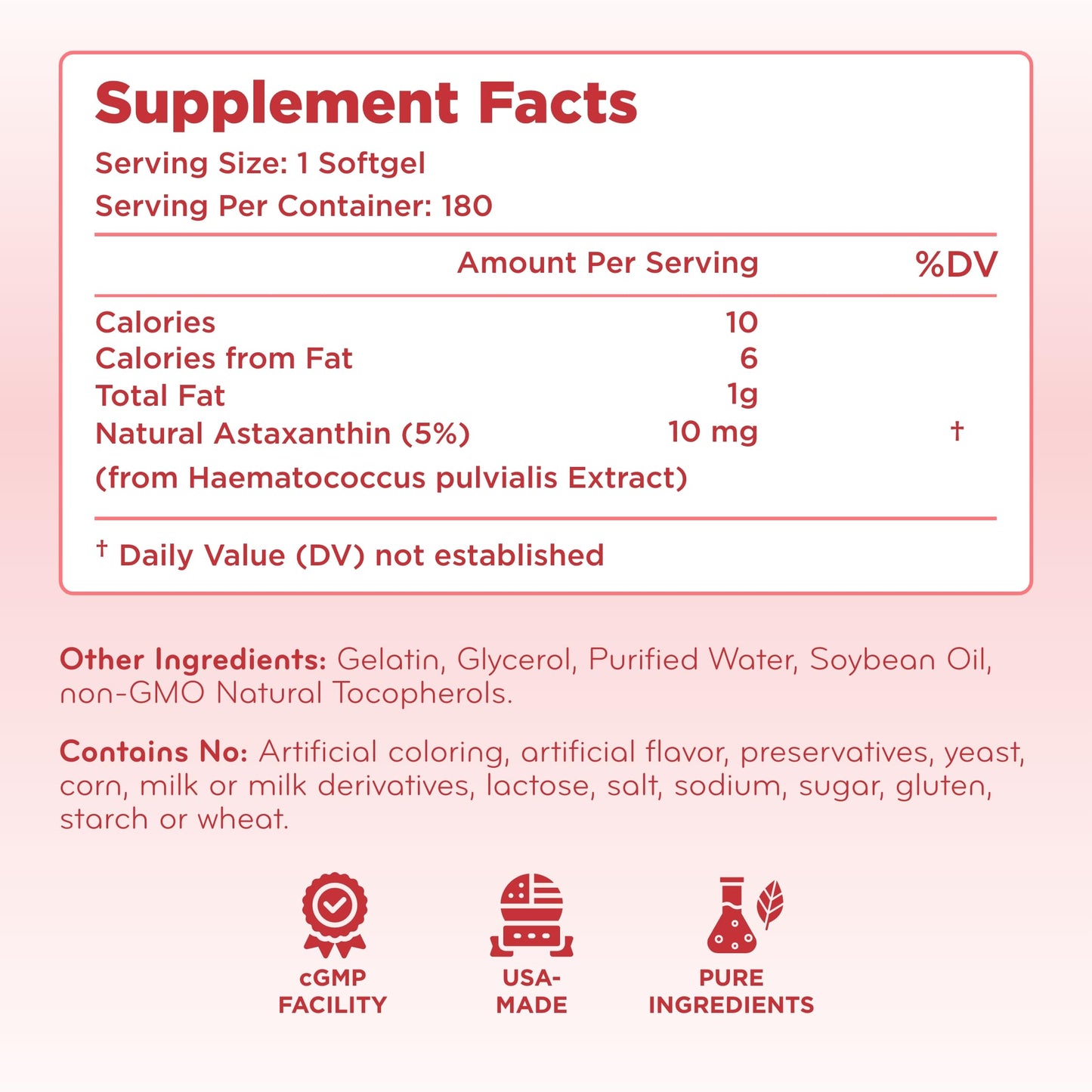 Algae Based Astaxanthin 10mg โ Rapid Release, Non-GMO | 6-Month Supply
