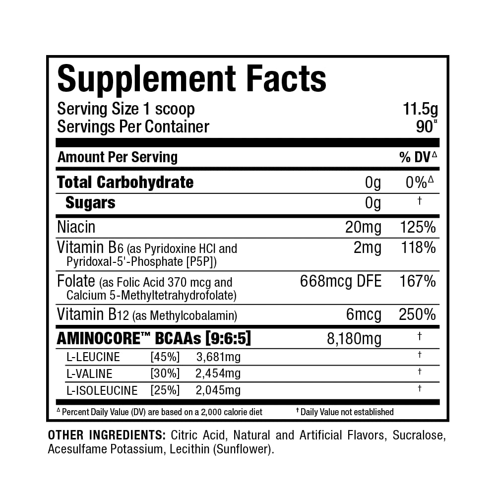 ALLMAX AminoCORE BCAA Pink Lemonade β 945 g, 90 Servings, 8.18 g BCAAs per Serving, Sugar Free, with B Vitamins