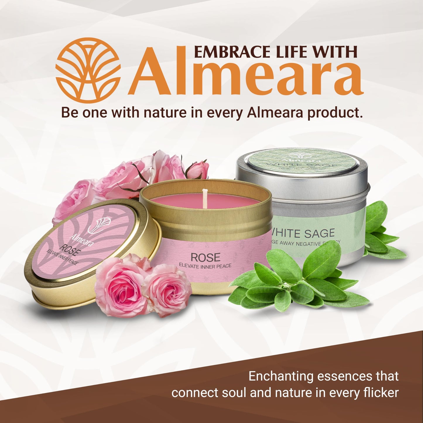 Almeara 2-in-1 Sage & Rose Candle Set โ 40h Soy Wax, Paraffin-Free
