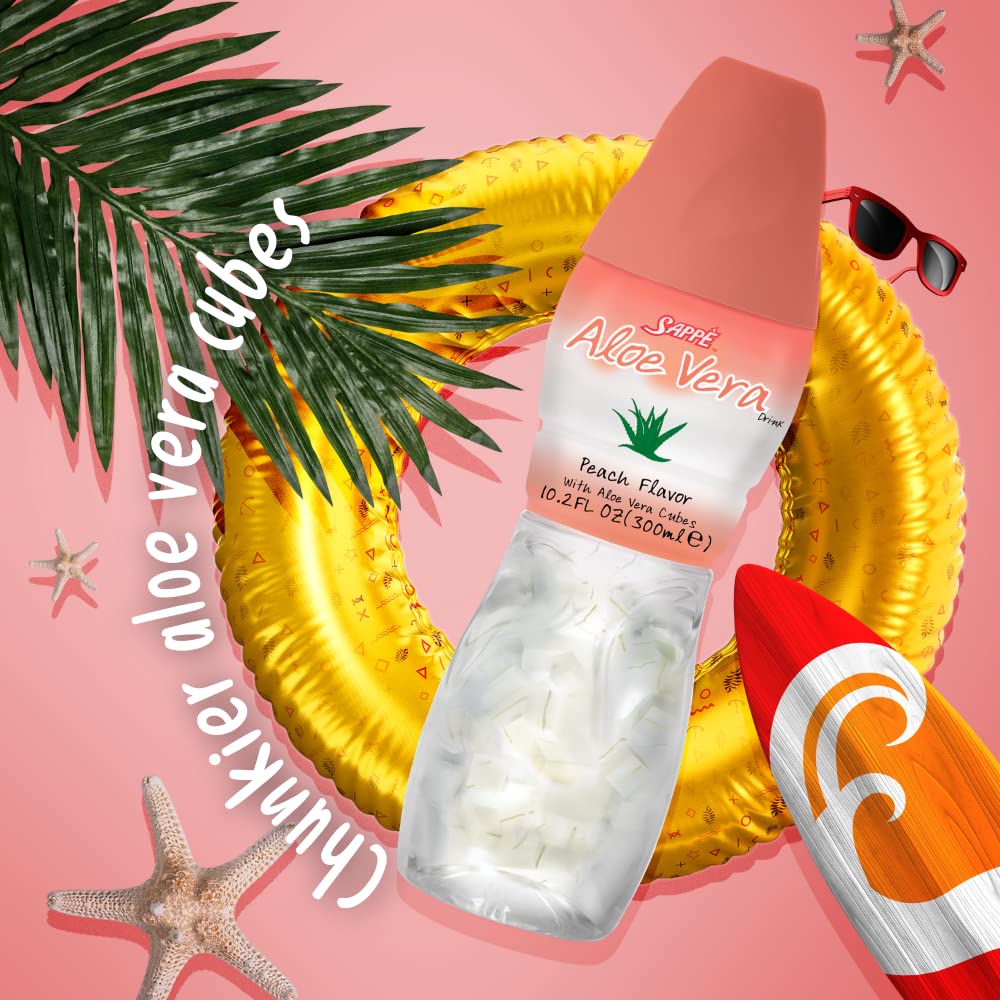 Aloe Vera Juice (Peach) with Chunky Pulp โ 6 Packs | Plant-Based Hydration