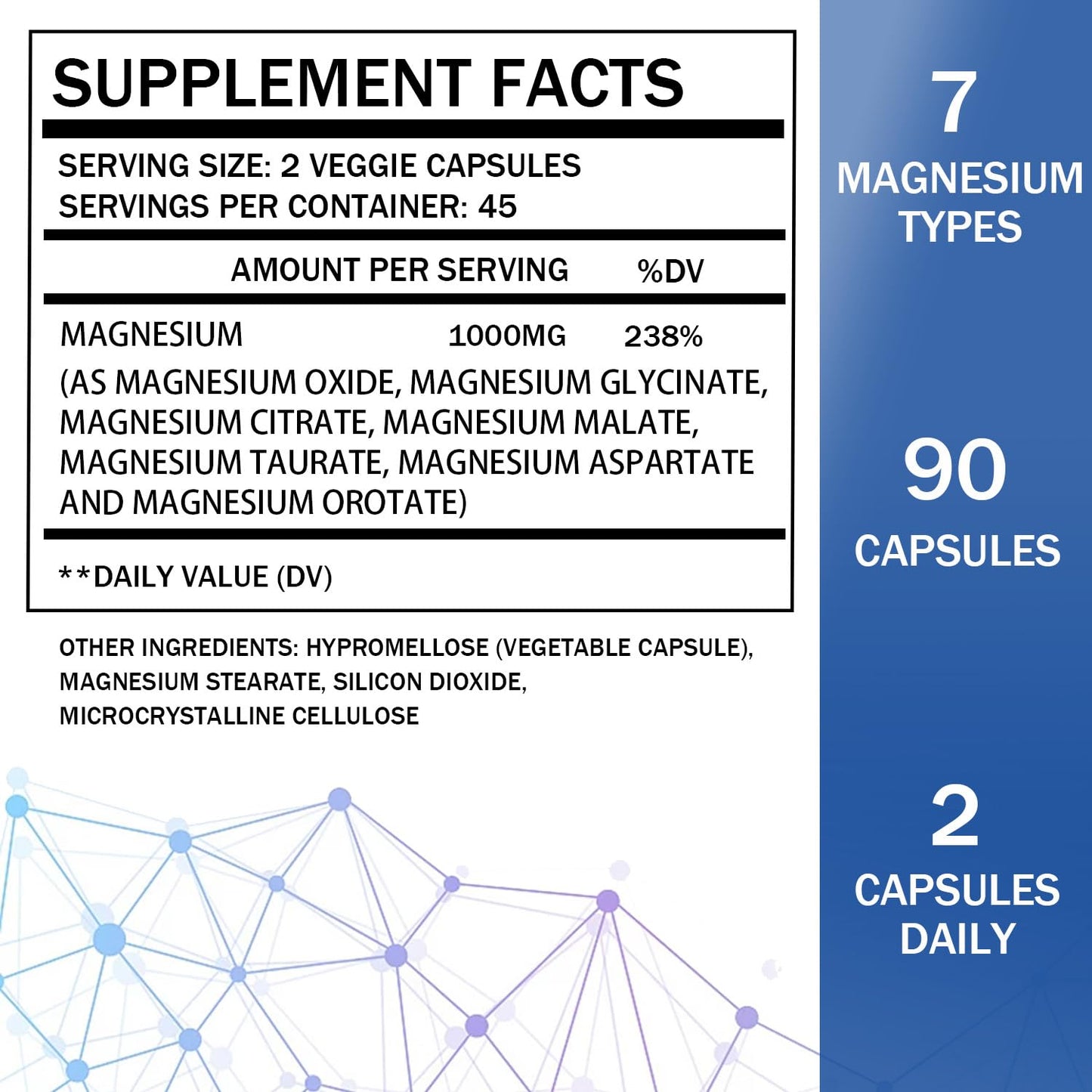 Alveta Magnesium Complex โ 7-Form 1000mg Magnesium (Non-GMO, 90 Capsules)