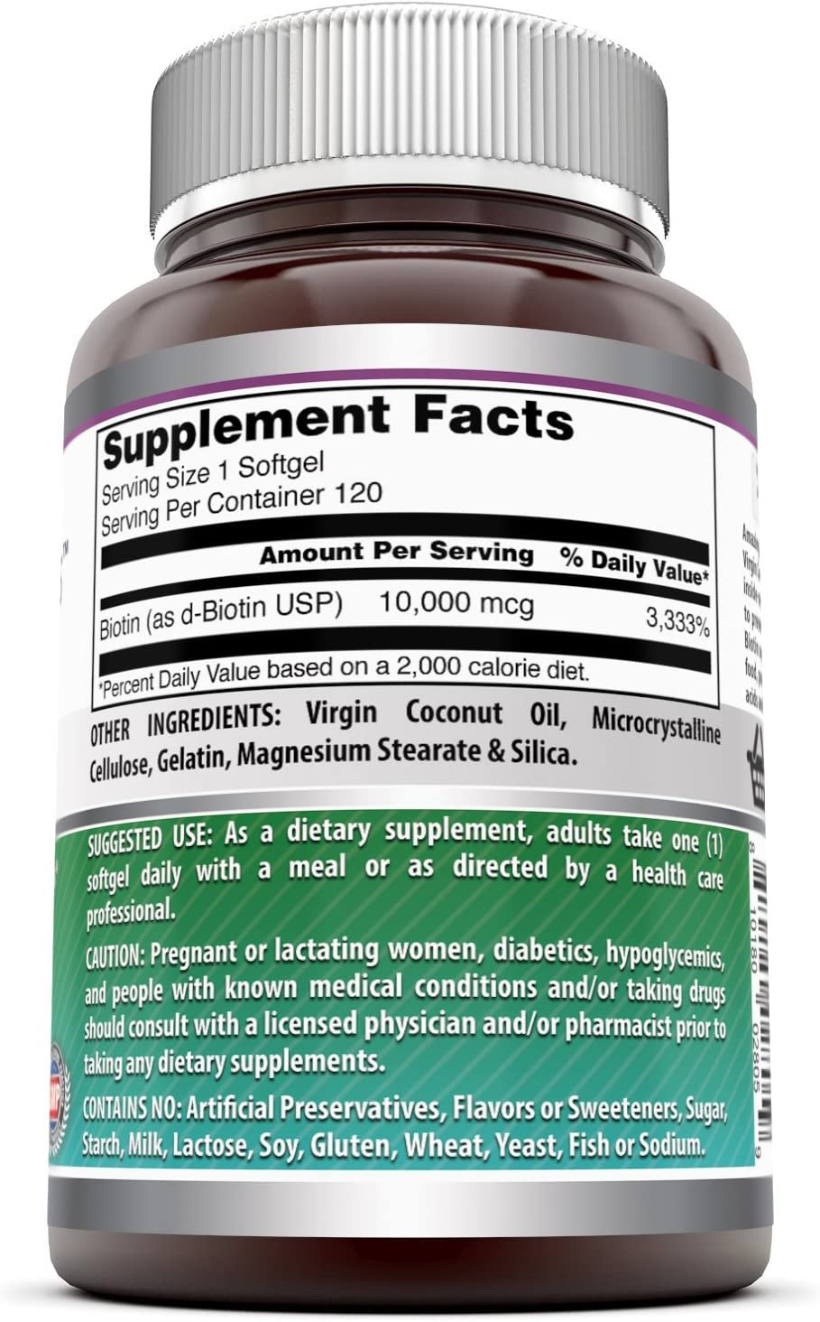Amazing Formulas Biotin 10,000 mcg with Coconut Oil โ Softgels, Non-GMO, Gluten-Free, Made in USA (2 Pack, 120 Count)