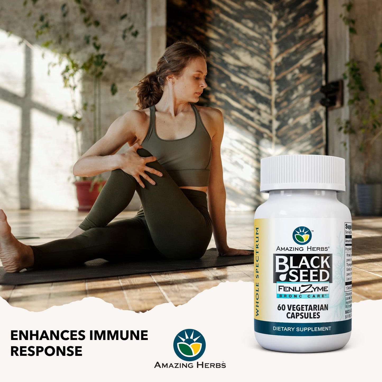 Amazing Herbs Black Seed Bronc-Care โ Immune Support Capsules, Vegan, Gluten-Free, Non-GMO (60 Count)