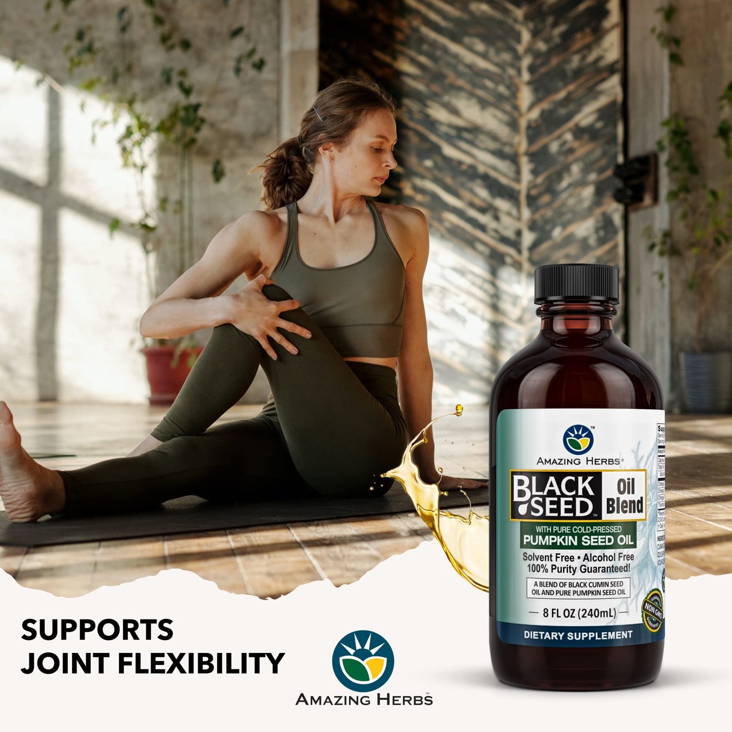 Amazing Herbs Black Seed & Pumpkin Seed Oil Blend โ Cold-Pressed, Gluten-Free & No Preservatives | Omega 3-6-9 (8 fl oz)