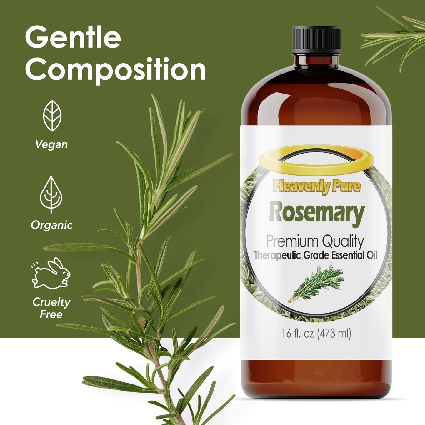 Heavenly Pure Rosemary Essential Oil 16 oz โ Diffuser, Hair & Body Care