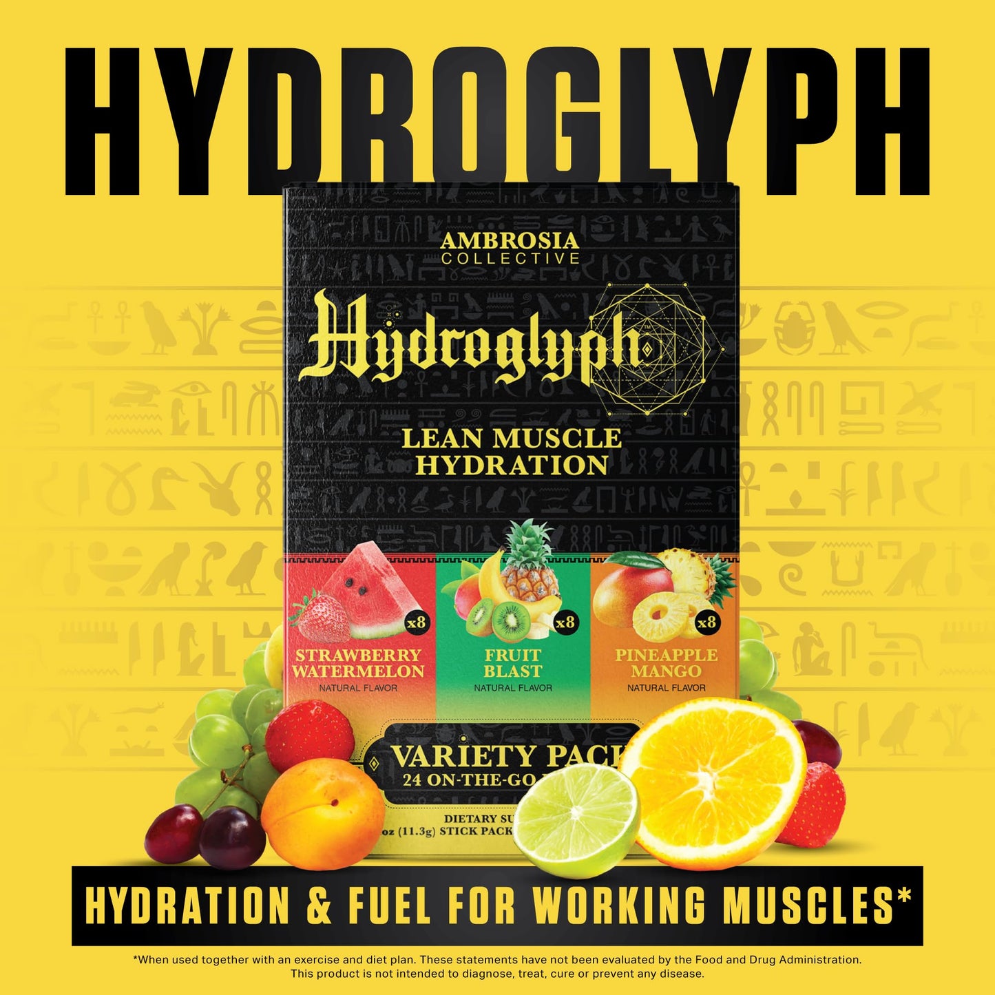 Ambrosia Hydroglyph Intraworkout Electrolytes | Sugar Free Hydration Powder with Amino Acids β 30 Servings Variety Pack