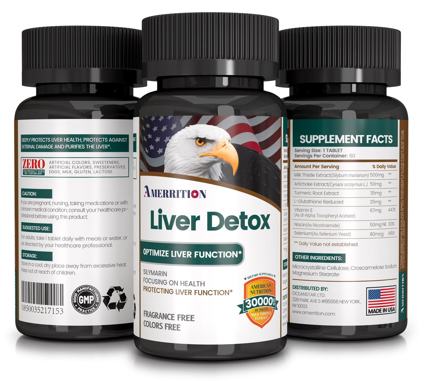 Amerrition Liver Support โ Milk Thistle Silymarin, Artichoke Extract & Turmeric โ 60 Tablets
