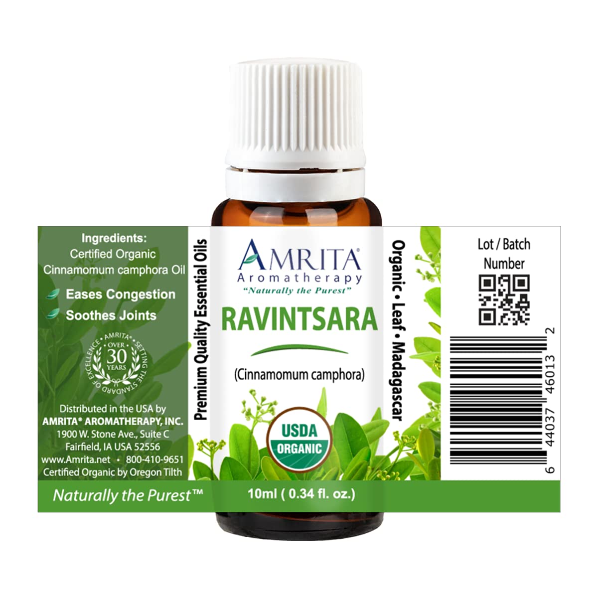 Amrita Aromatherapy Ravintsara Essential Oil โ 100% Pure Cinnamomum camphora, USDA Organic, 10ml