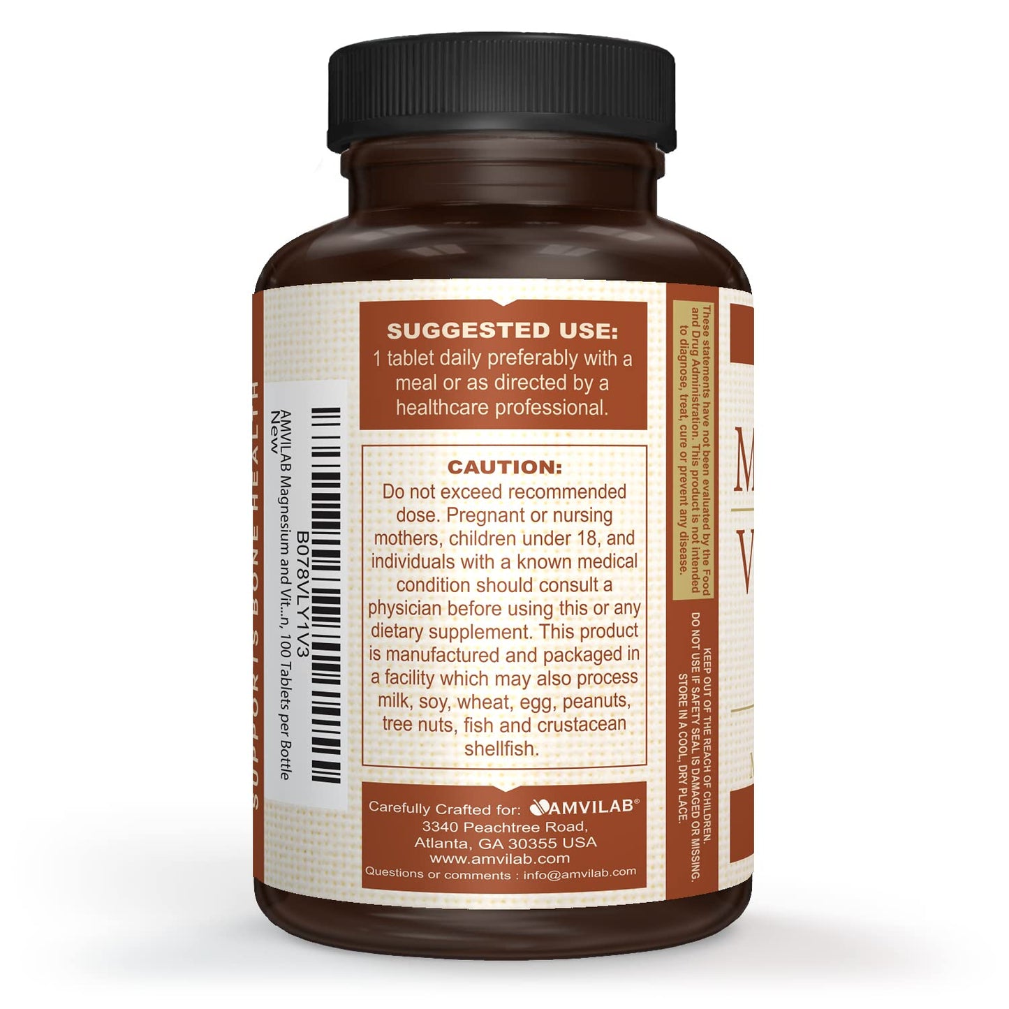 Amvilab Magnesium & Vitamin B6 โ Muscle & Brain Support | 100 Tablets