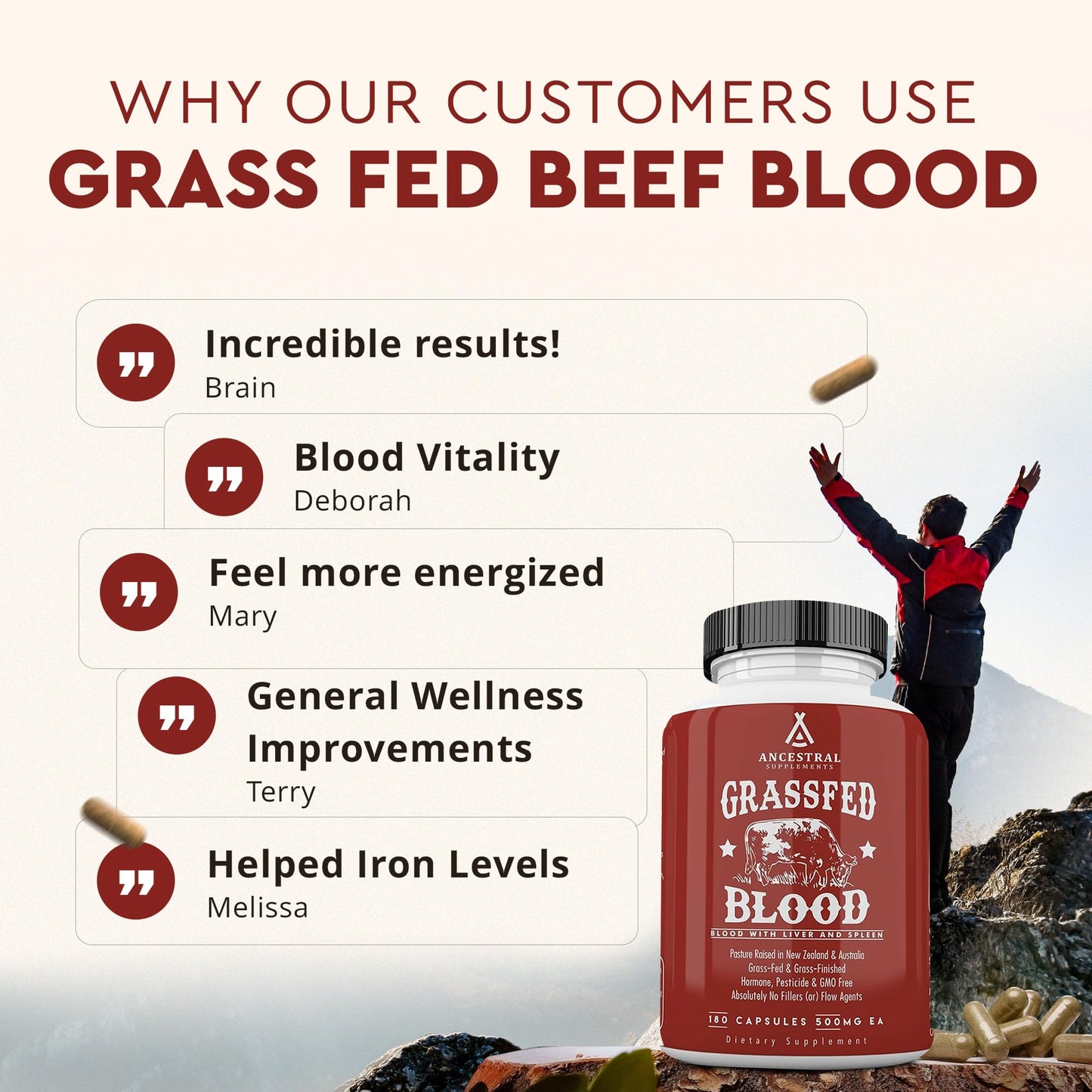 Ancestral Supplements Grass Fed Blood is Blood, Liver & Spleen Formula โ 180 Capsules