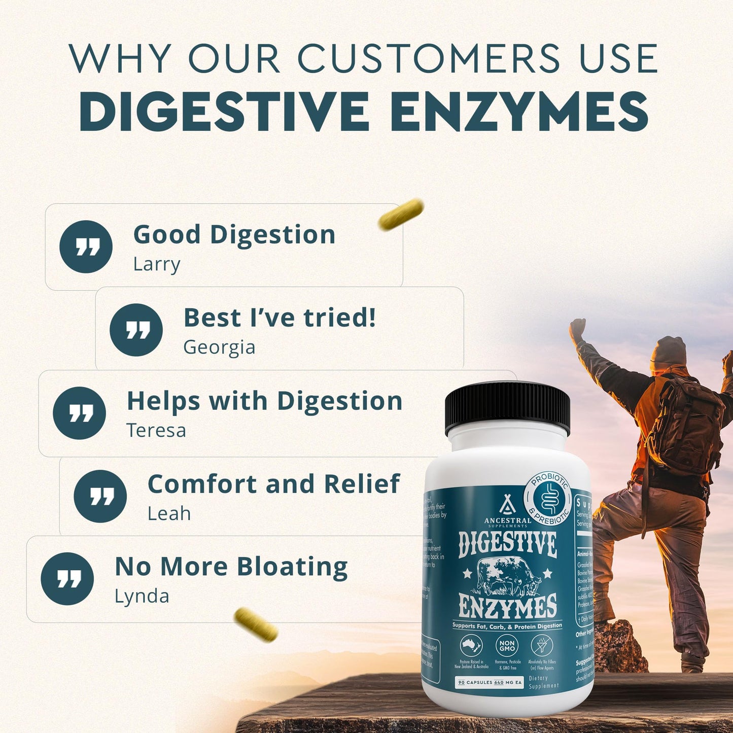 Ancestral Supplements Digestive Enzymes for Women & Men β Probiotics & Grass-Fed Organs, 90 Capsules