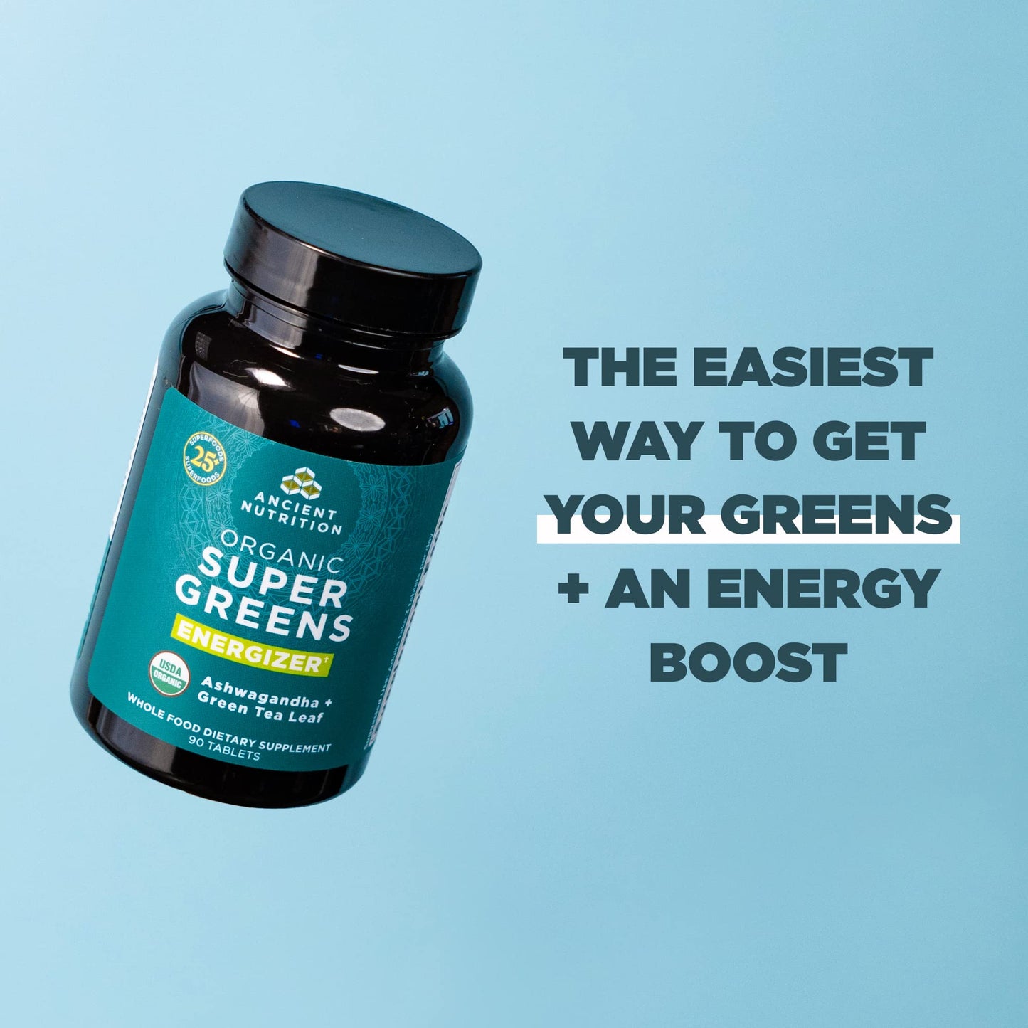 Ancient Nutrition Supergreens Energizer Tablets โ Caffeine Boost